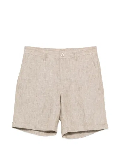 120% Lino Slub-texture Tailored Shorts In Neutral