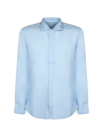 120% Lino Spread-collar Buttoned-cuff Shirt In Blue