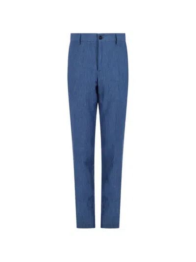 120% Lino Straight-leg Linen Trousers In Blue