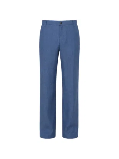 120% Lino Straight-leg Trousers In Blue