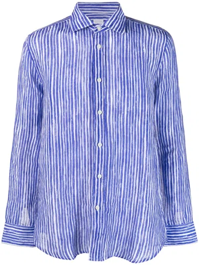 120% Lino Stripe-print Linen Shirt In Blue