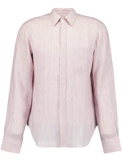 120% Lino Striped Linen Shirt In 粉色