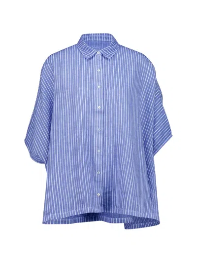 120% Lino Striped Linen Shirt In Blue