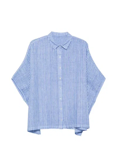 120% Lino Striped Linen Shirt In Blue