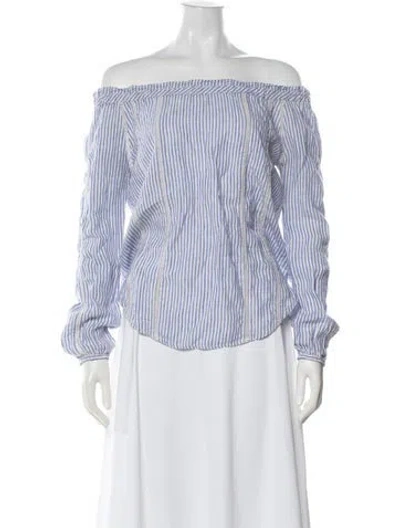 Pre-owned 120% Lino Striped Off-the-shoulder Blouse In Blue