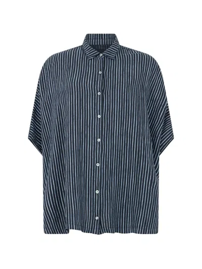 120% Lino Striped Shirt In Blue