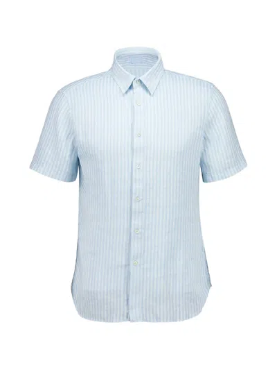 120% Lino Striped Short-sleeve Shirt In Blue