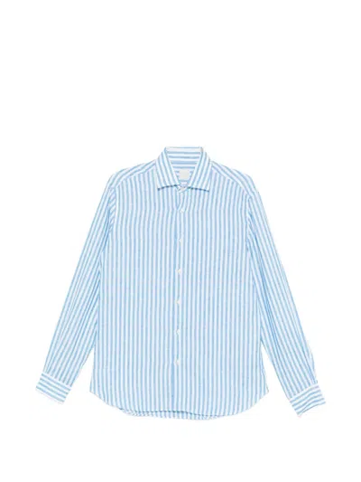 120% Lino Striped-pattern Linen Shirt In Blue