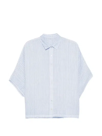 120% Lino Stripe-pattern Shirt In Blue