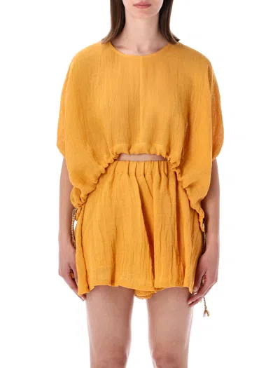 120% Lino Stylish  Mini T-shirt For Women In Yellow