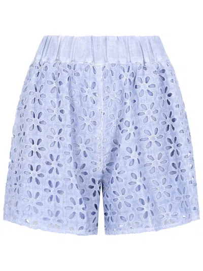 120% Lino Stylish Women's Mini Shorts In Blue