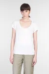 120% Lino Relaxed White Linen T-shirt With Scoop Neckline