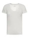 120% Lino Linen T-shirt With Deep Neckline In White