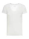 120% Lino Linen T-shirt With Deep Neckline In White
