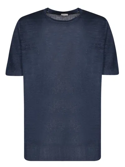 120% Lino Fine-knit Linen T-shirt In Blue