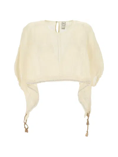120% Lino Tassel-detail Asymmetric-hem Blouse In Neutral
