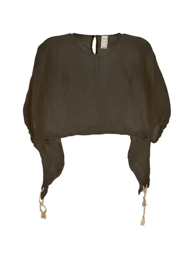 120% Lino Tassel-detail Cropped Blouse In Green