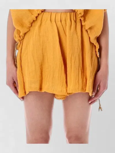 120% Lino Textured Short Sleeve Summer Shirt Style In Yellow