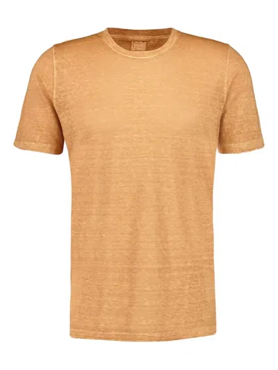 120% Lino Textured T-shirt In Yellow