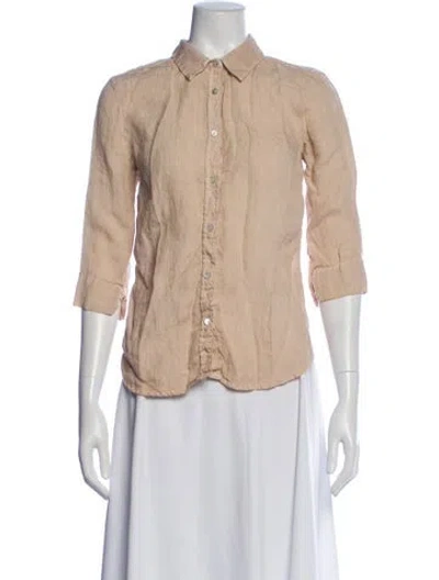 Pre-owned 120% Lino Three-quarter Sleeve Button-up Top In Neutral