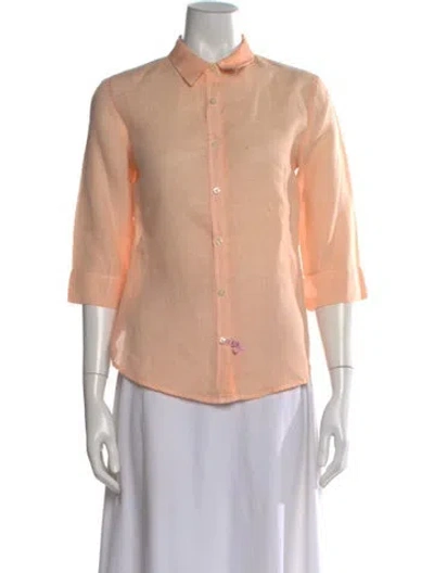 Pre-owned 120% Lino Three-quarter Sleeve Button-up Top In Neutral
