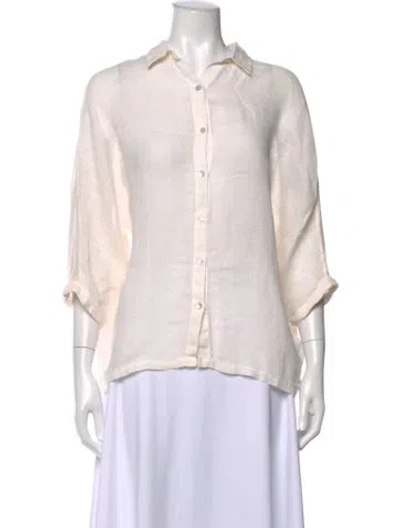 Pre-owned 120% Lino Three-quarter Sleeve Button-up Top In Neutrals