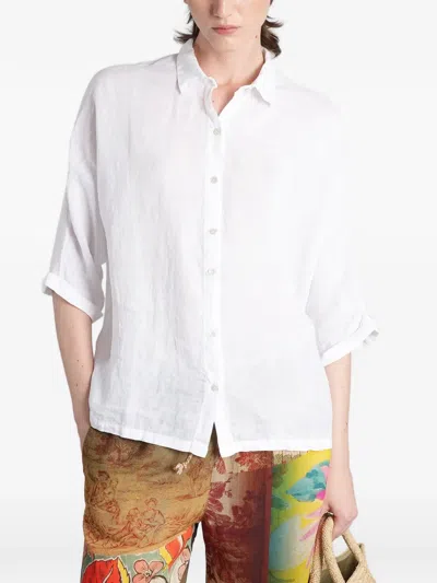 120% Lino Three-quarter Sleeves Shirt In White