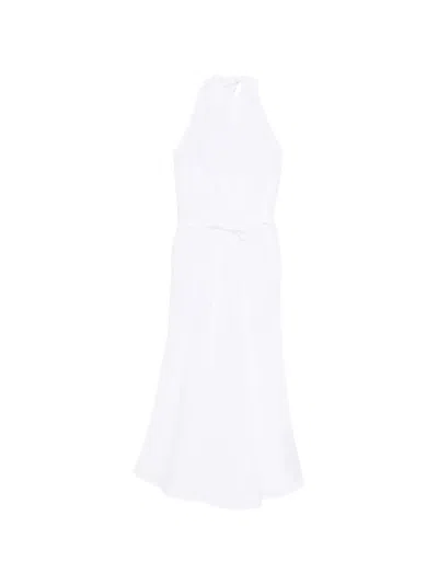 120% Lino Tie-detail Halterneck Midi Dress In White
