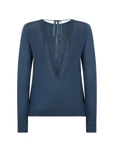 120% Lino Tie-detail Top In Blue