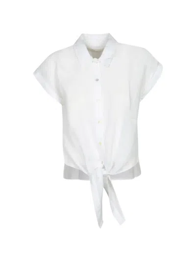 120% Lino Tie-fastening Short-sleeve Shirt In White