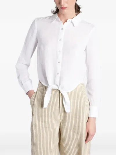120% Lino Tie-front Long-sleeve Shirt In White