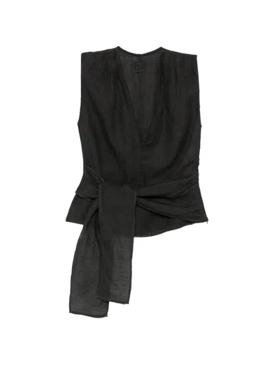 120% Lino Tie-waist V-neck Top In Black