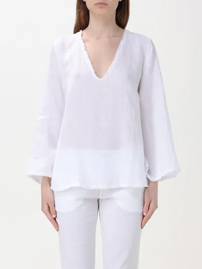 120% Lino Top  Woman Color White