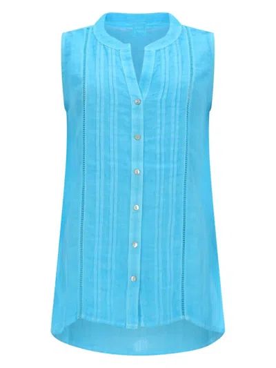 120% Lino Top Smanicato A Camicia In Multi