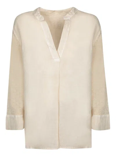 120% Lino Safari Soft Beige Linen Blouse