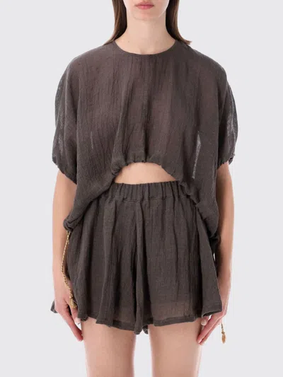 120% Lino T-shirt Woman In Brown