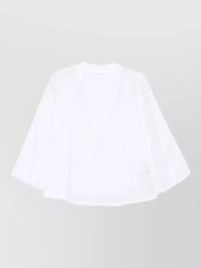 120% Lino V Neck Blouse Sheer Sequin Flared Sleeves