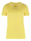 120% Lino V-neck Linen T-shirt In Yellow