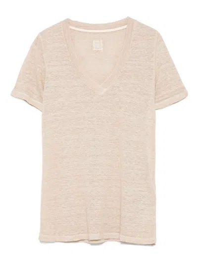 120% Lino V-neck Linen T-shirt In Multi