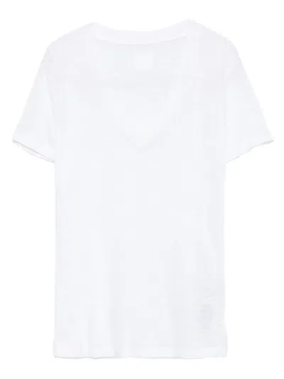 120% Lino V-neck Linen T-shirt In White
