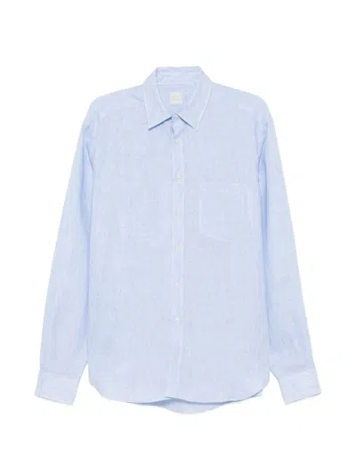 120% Lino Vertical-stripe Chest-pocket Shirt In Blue