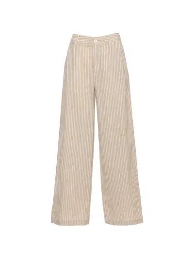 120% Lino Vertical-stripe Linen Trousers In Brown