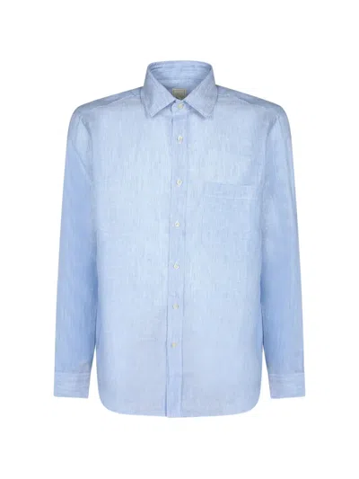 120% Lino Vertical-stripe Long-sleeve Shirt In Blue