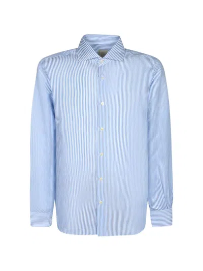 120% Lino Vertical-stripe Long-sleeve Shirt In Blue