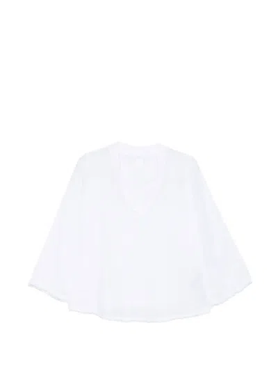 120% Lino V-neck Blouse In White