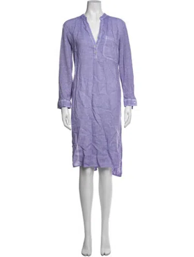 Pre-owned 120% Lino V-neck Knee-length Dress In Purple