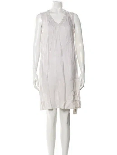 Pre-owned 120% Lino V-neck Knee-length Dress In White