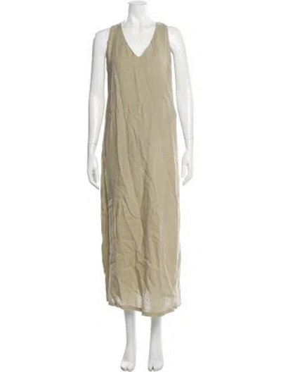 Pre-owned 120% Lino V-neck Long Dress In Neutral
