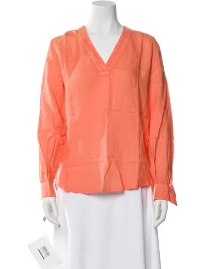 Pre-owned 120% Lino V-neck Long Sleeve Blouse W/ Tags In Orange