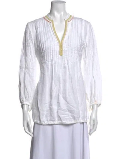 Pre-owned 120% Lino V-neck Long Sleeve Tunic In White